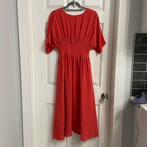 Mila Owen Midi Dress Size 0 Orange Flattering Full Skirt Dolan Sleeve